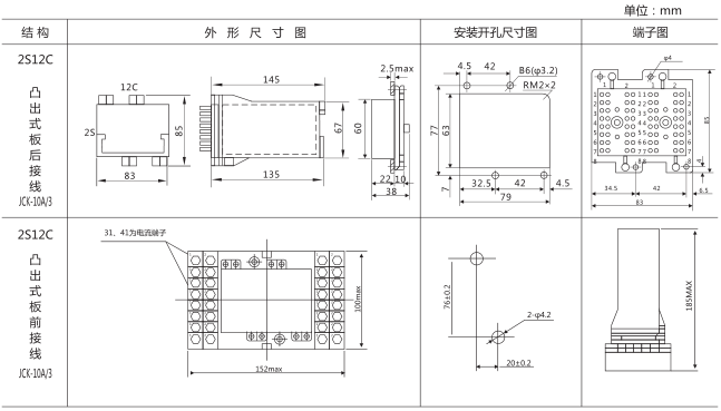 DZB-552中間繼電器外形及安裝尺寸圖片