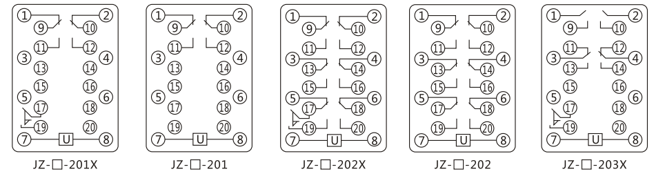 JZY（J)-211X靜態中間繼電器內部接線圖及外引接線圖