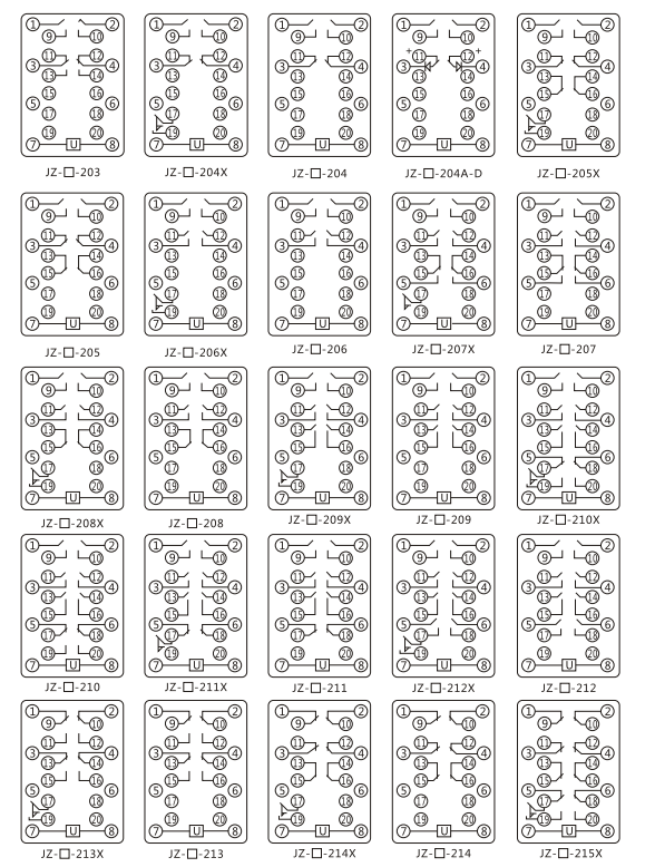 JZY（J)-211X靜態中間繼電器內部接線圖及外引接線圖