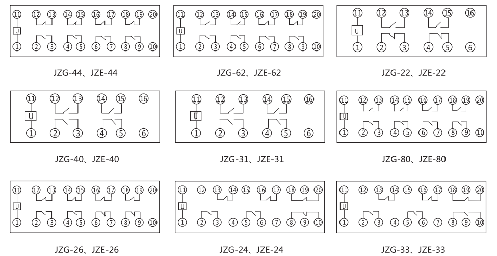 JZE-24卡軌式靜態(tài)中間繼電器內(nèi)部端子外引接線圖